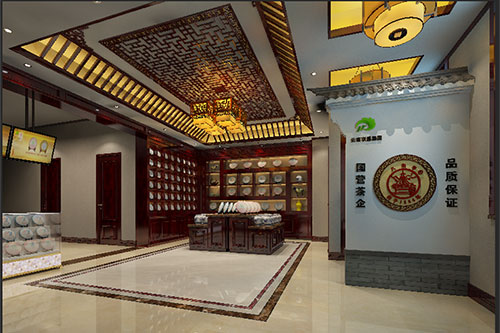 徽县古朴典雅的中式茶叶店大堂设计效果图